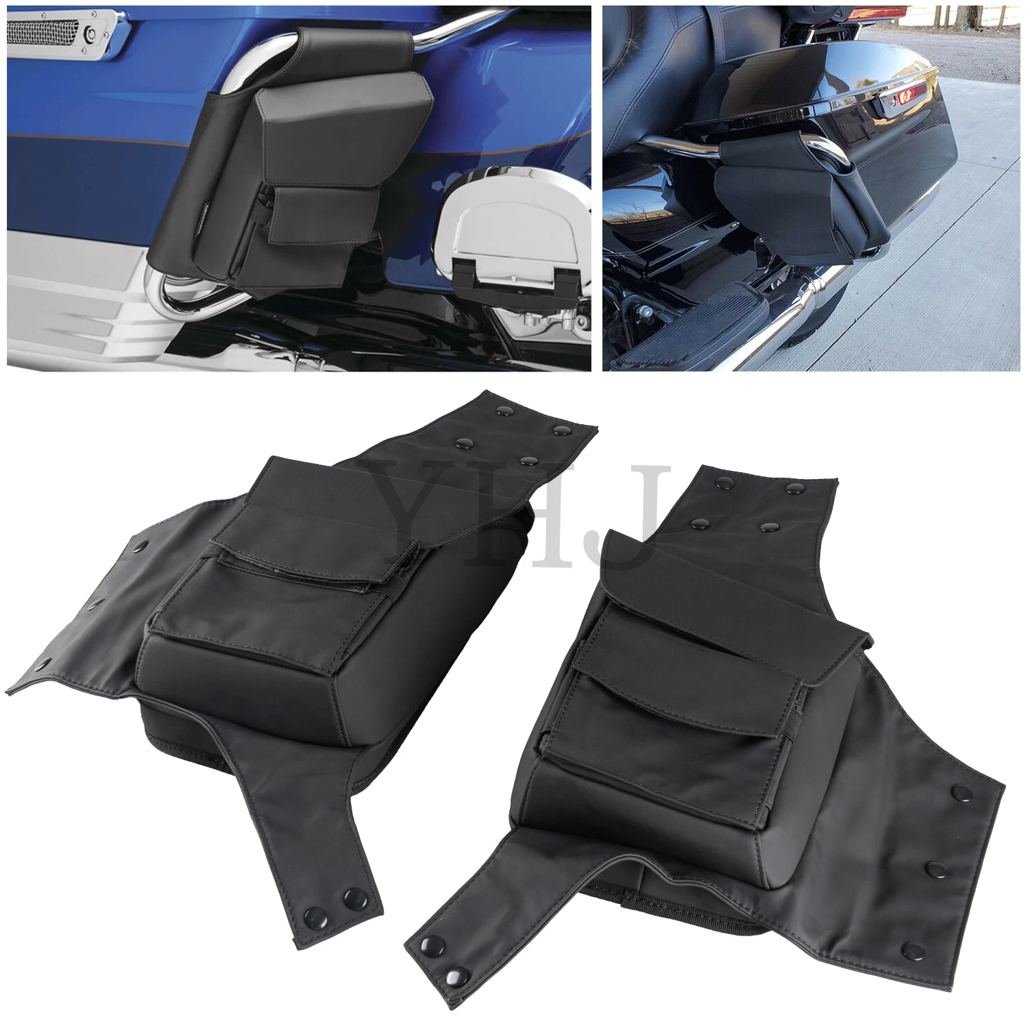 

For Harley Touring Road Street Glide 1993-later Black Motorcycle Saddlebag Pouches Guard Support Bag