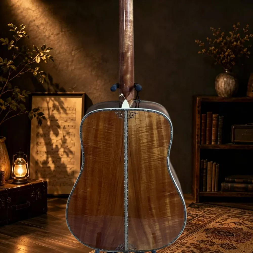 Professional 6 String D-45 Acoustic Guitar, Koa Wood Body, Ebony Fretboard, Shell Binding, Gold Tuners, Luxury Design