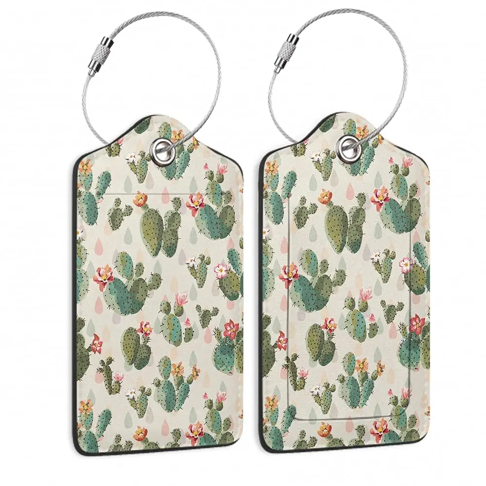 

Free ShippingCactus Luggage Tag,Cute Green Cactus Print Luggage Tags of Set 2 Leather Identifiers Privacy Cover with Stainless S