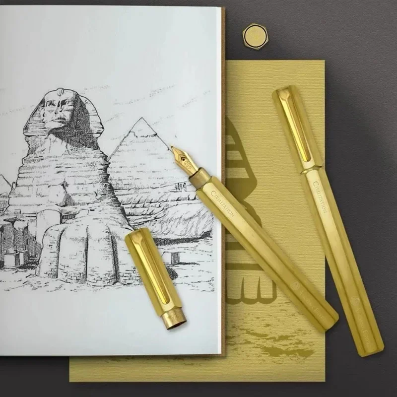 New New Iwi Vintage Handmade Brass Fountain Pen F 0.5mm Nib Germany Bock Gold Plated Nib Egypt Calligraphy Practice Office Ink P view 3