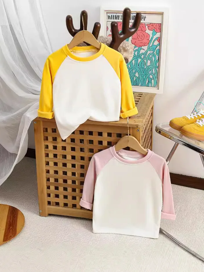 1pcs Children T-Shirts Cute Cartoon Solid Tops Baby Korean Clothing Kids Round Neck Long Sleeve Base Shirt Girls Boys Tshirt