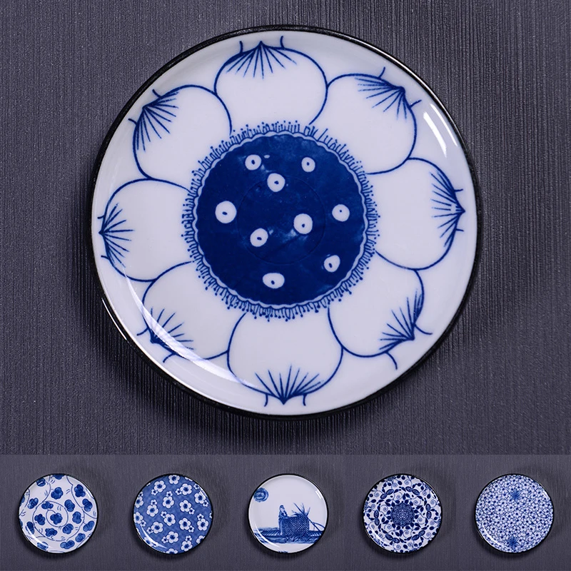 1PC Blue and White Ceramic Tea Cup Mat Porcelain Teacup Pad Chinese Style Coaster Insulating Mat Tray