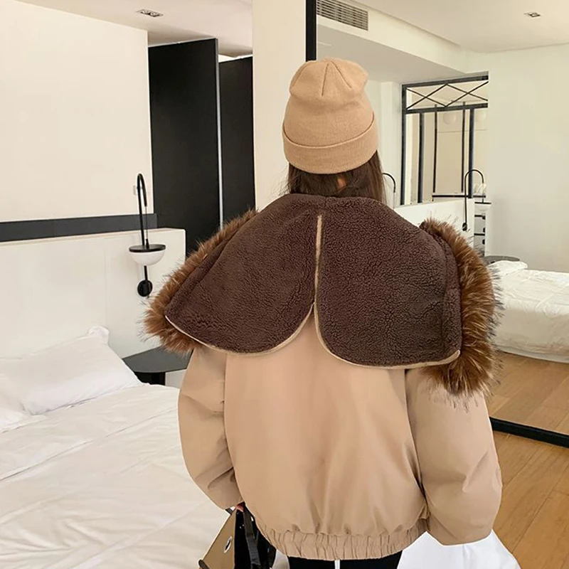 Cozy Warm Women Toggle Coat Padded Faux Fur Hood Parka Fleece Lined Zip Up Long Sleeve Winter Streetwear Y2K Outerwear Jacket