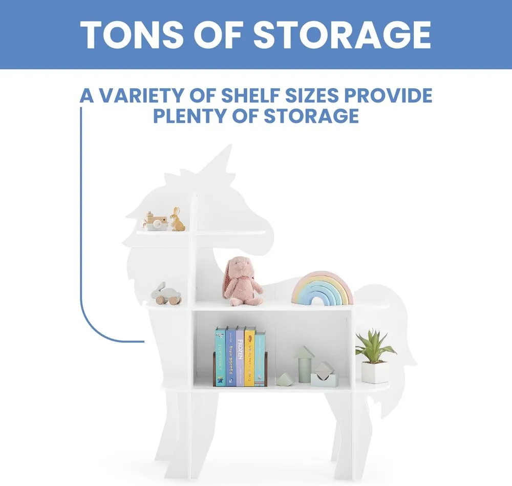 Unicorn Bookcase for Kids - Greenguard Gold Certified, White, Safe and Versatile Storage