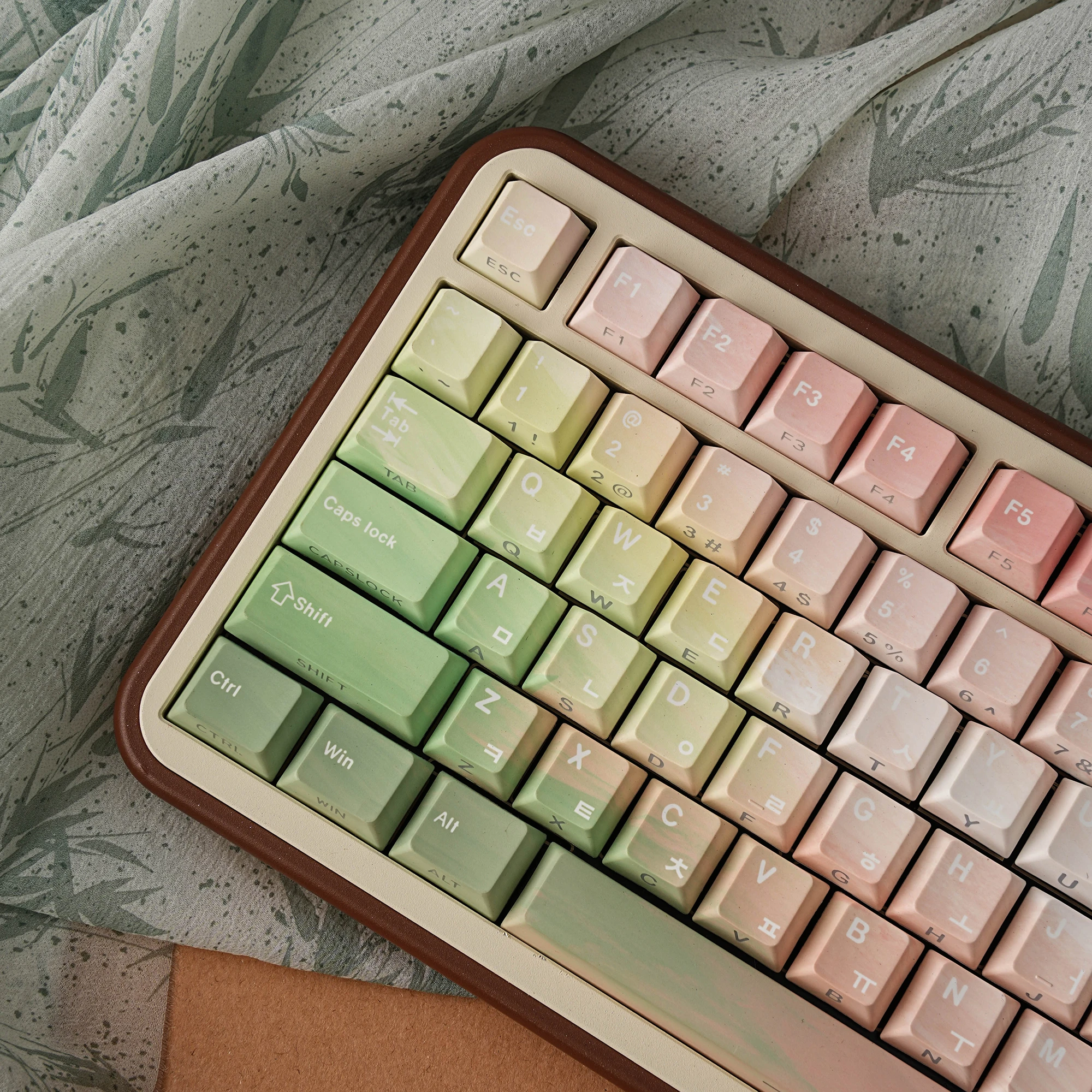PBT Keyboard Keycap Gradient Side Printed Shine Through Dye Sub Cherry Profile German/French/Spanish/Korean/Arabic RGB Backlit