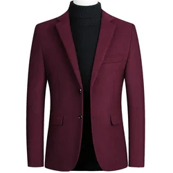 Winter Men's Wool Blazers Bussiness Suit Jacket Oversized Solid Two Buttons Tops Casual Jacket Men Clothes Wedding Suit Coat 4XL