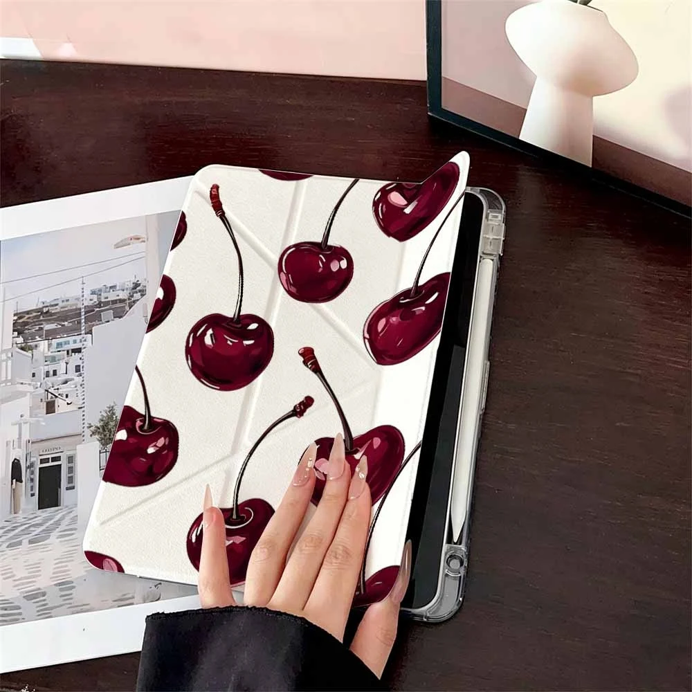 Red Cherries For Samsung Galaxy Tab A8 A9 A11 S6 S7 S8 S9 S10 FE Plus Lite Transparent Protective With Pen Slot Tablet Case