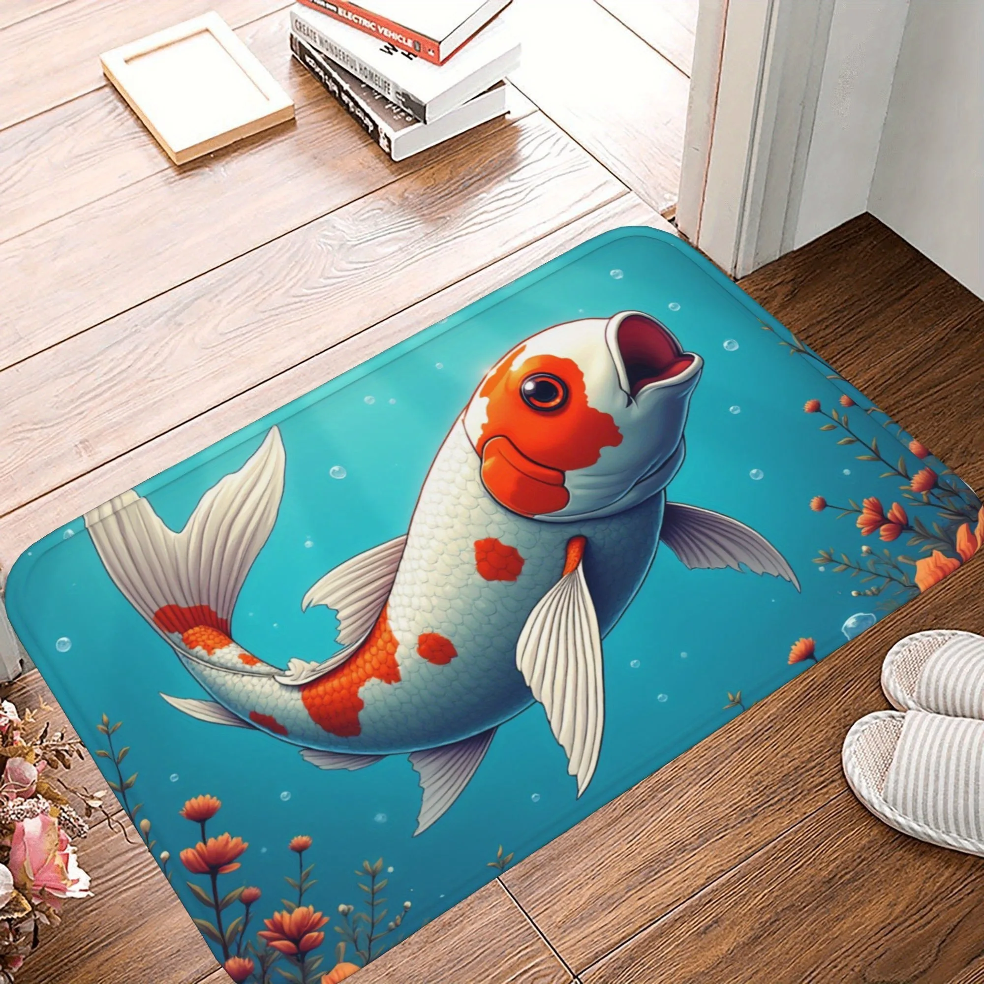 

1PC Koi Carp in Motion Kitchen Rug Non-Slip Door Mat Pop design Bathroom Rug Bath Mat Carpet for Home Sink Laundry Decor