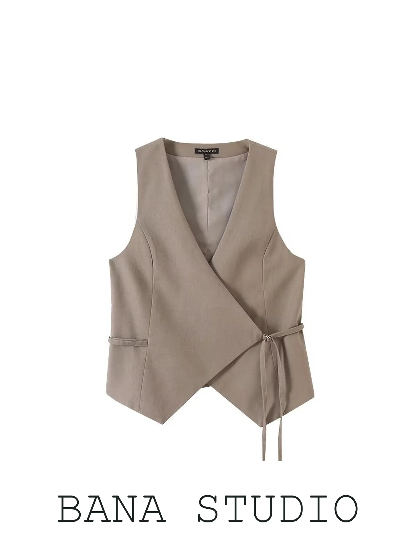 BANA Women's V-Neck Sleeveless Vest Belted Thin Outerwear Tank Top Summer Commute Style Slim Fit Pure Color Fashion Trend