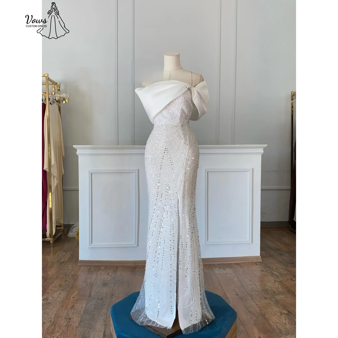 

Vows Black Dresses Woman Elegant Evening Party Dresses 2025 Woman Fishtail Skirt Custom Made Card Shoulder Sequin Slit Ballgown