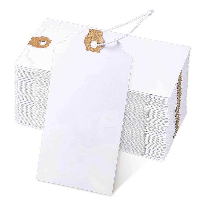 

120 Pack Tags Set Kit With Elastic String Marking Hang Tags Kit With String Attached Reinforced Hole Writable Tags 4.76X2.36Inch