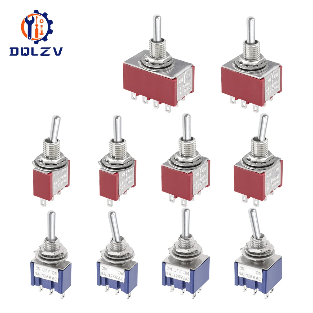 MTS-102 103 MTS-202 203 Toggle Switch 3/6/9/12Pin 2A 5A 6A 250V 125VAC on on SPDT 6mm Mini Switch DPDT on off on Waterproof Cap