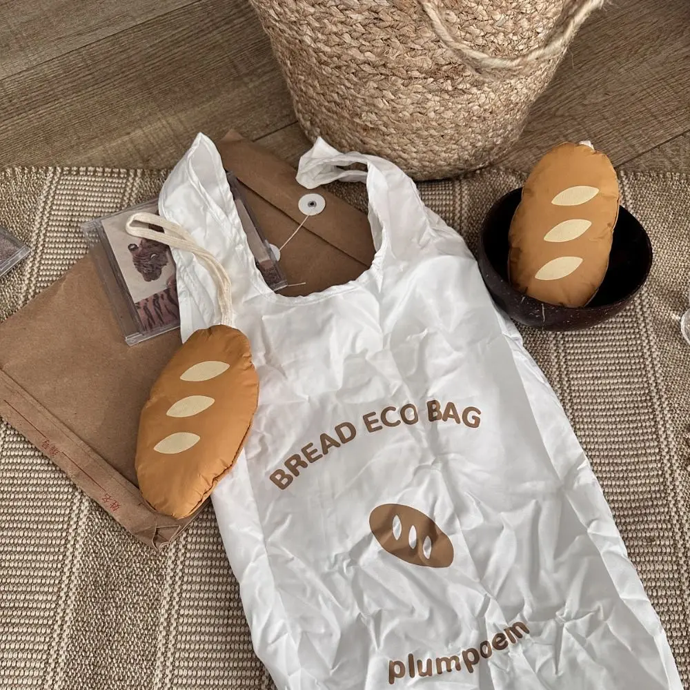 Funny Nylon French Bread Foldable Shopping Bag Storage Bags Reusable Cartoon Eco Bag Tote Bag Waterproof Shoulder Bag Snack