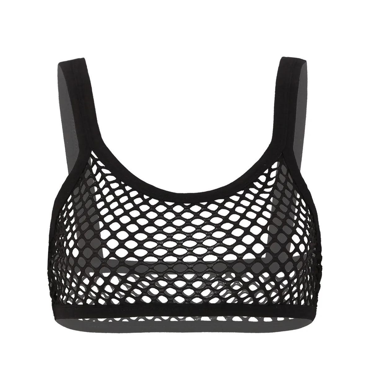 Women\'s Mesh See Through Bra Tops Camisole Sheer Fishnet Bralette Lingerie Tank Crop Tops Mini Shirts Sport Rave Dance Clubwear