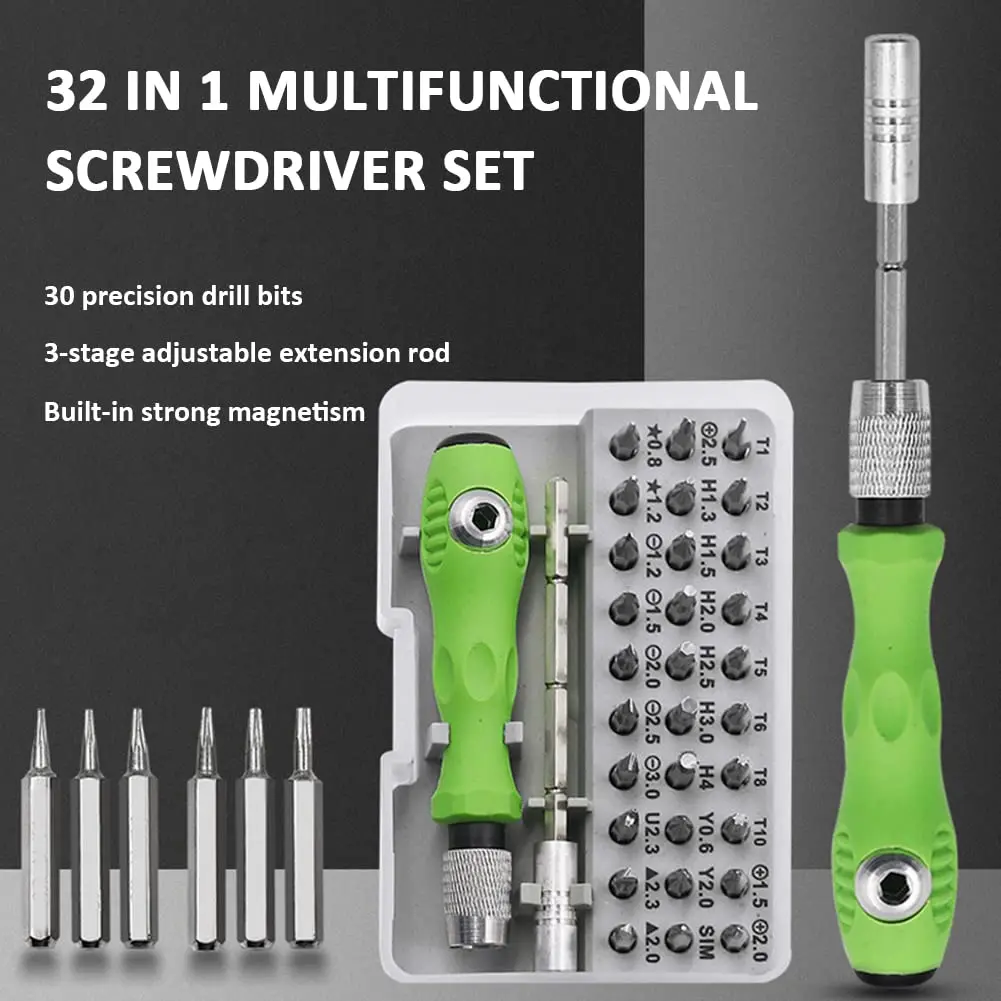 32 w 1 zestaw wkrętaków wielofunkcyjnych z 30 sztukami Torx Phillips magnetyczny śrubokręt bity Mini narzędzie do naprawy telefonu zegarek PC