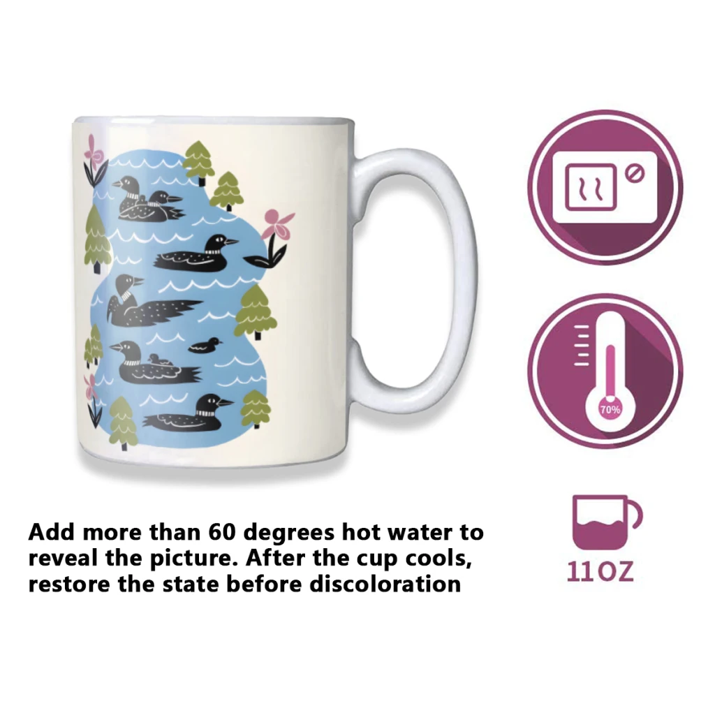 Loons on the Lake Creativity Change Color Chang mug Ceramic mug Hot Coffee Cup Breakfast Cup Mug Friend Gift