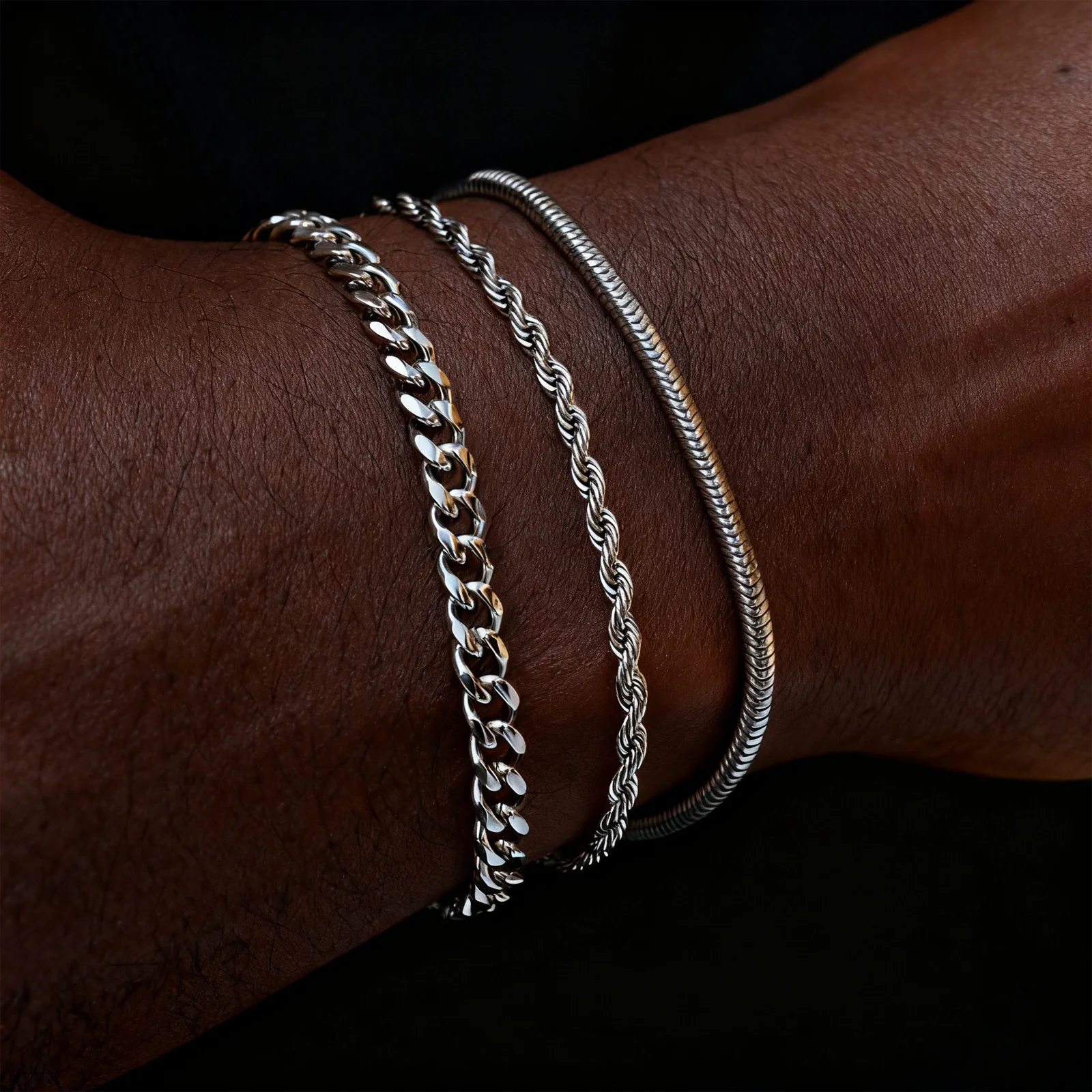3pcs/set Cuban Chain Bracelet for Men,Classic Stainless Steel Stacked Bracelet,Punk Basic Chains Jewelry Gifts