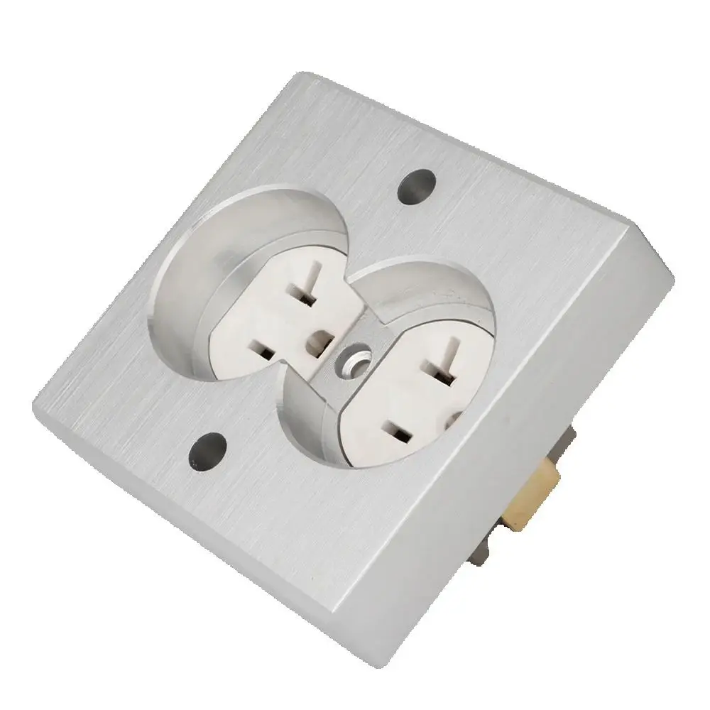 1pcs US Panel Power Socket, American Plug Wall Connector,AC 110-250V Removable Silver Panel, USA Double 3-Pole Power Outlets