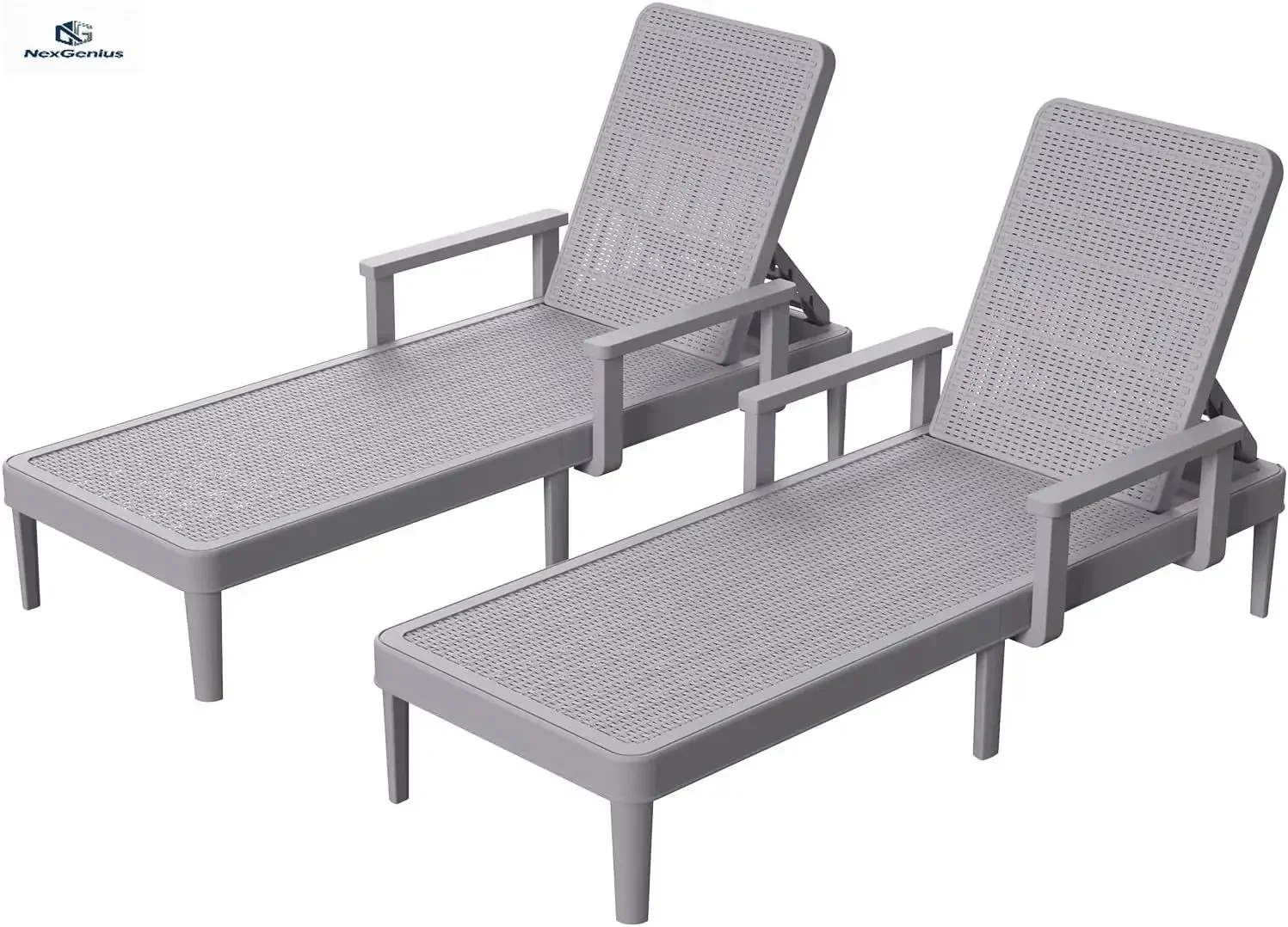 Chaise Lounge Chair Outdoor Set of 2-5 Position Adjustable Backrest, Armrest, Waterproof, 300lbs Weight Capacity for Pool, Resin