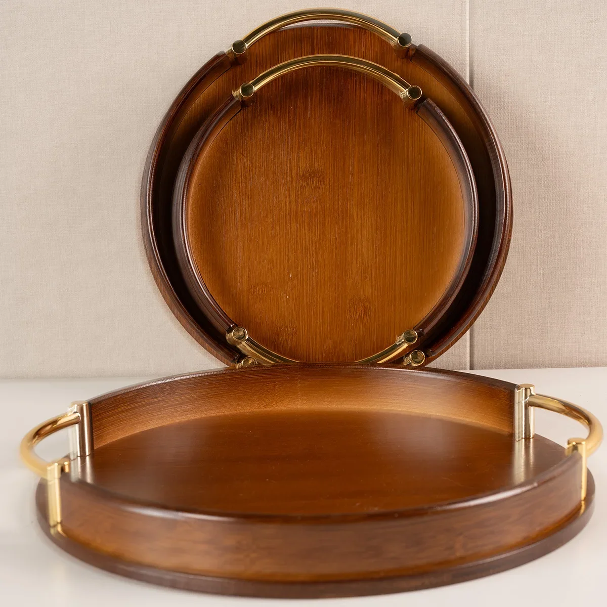 Light luxury and simple home kitchen round bamboo tray Home restaurant tea set small tray portable fruit snack tray