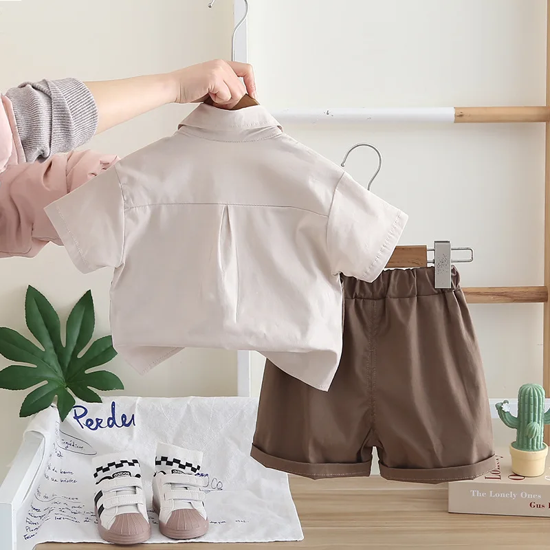 Children Summer Baby Boys Gentleman Clothes Suit Casual Tie T-Shirt Shorts 2Pcs/Sets Infant Kids Casual Clothing Outfits 1-5year