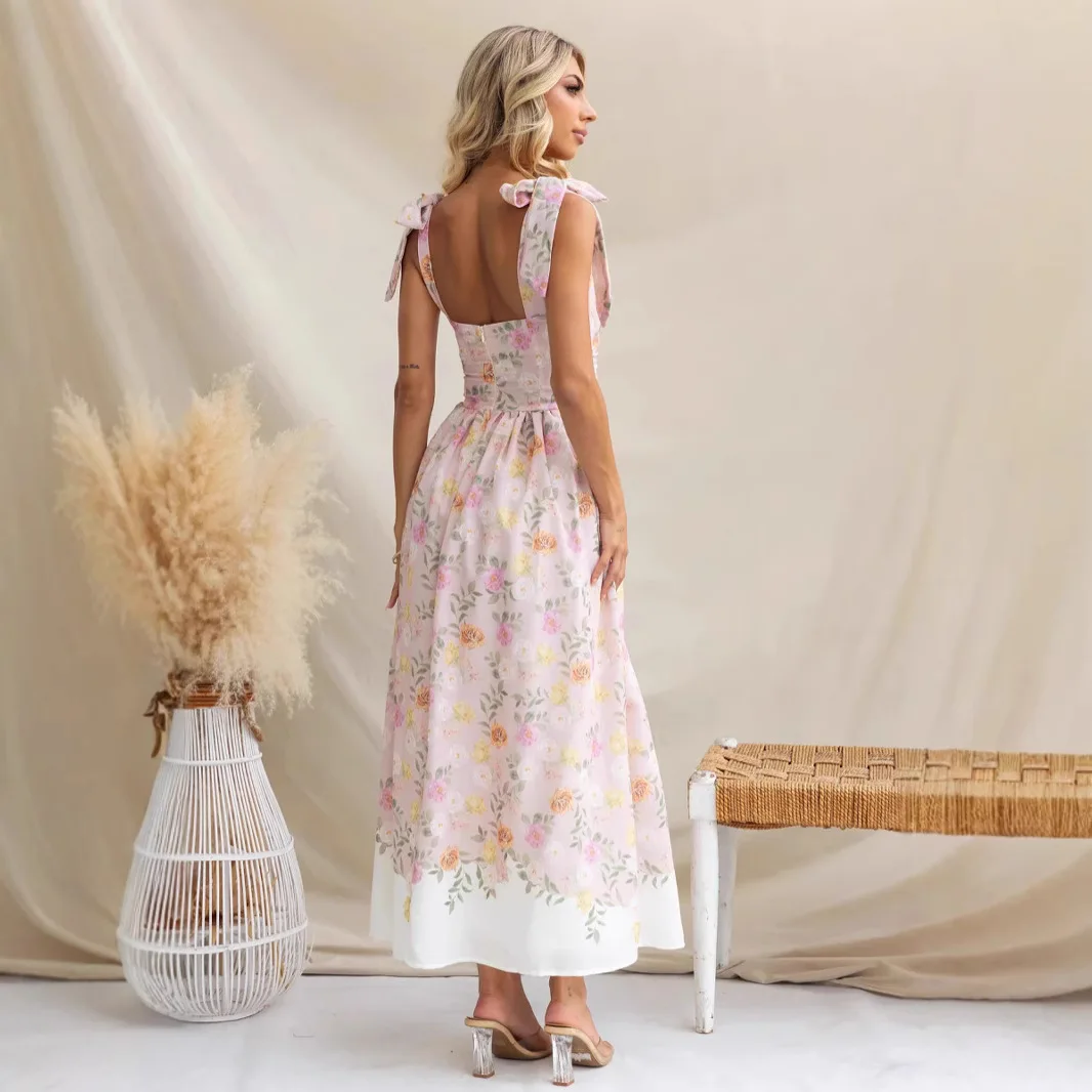 Robe à bretelles assortie, nouveau Style de vacances européen et américain, taille florale française, Slim, couleur assortie, été