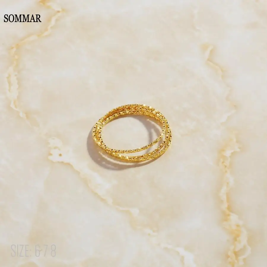 SOMMAR-Anel banhado a ouro de amor vintage para homens e mulheres, três anéis finos, anel de rosca esculpida para amiga feminina, tamanho 6, 7, 8