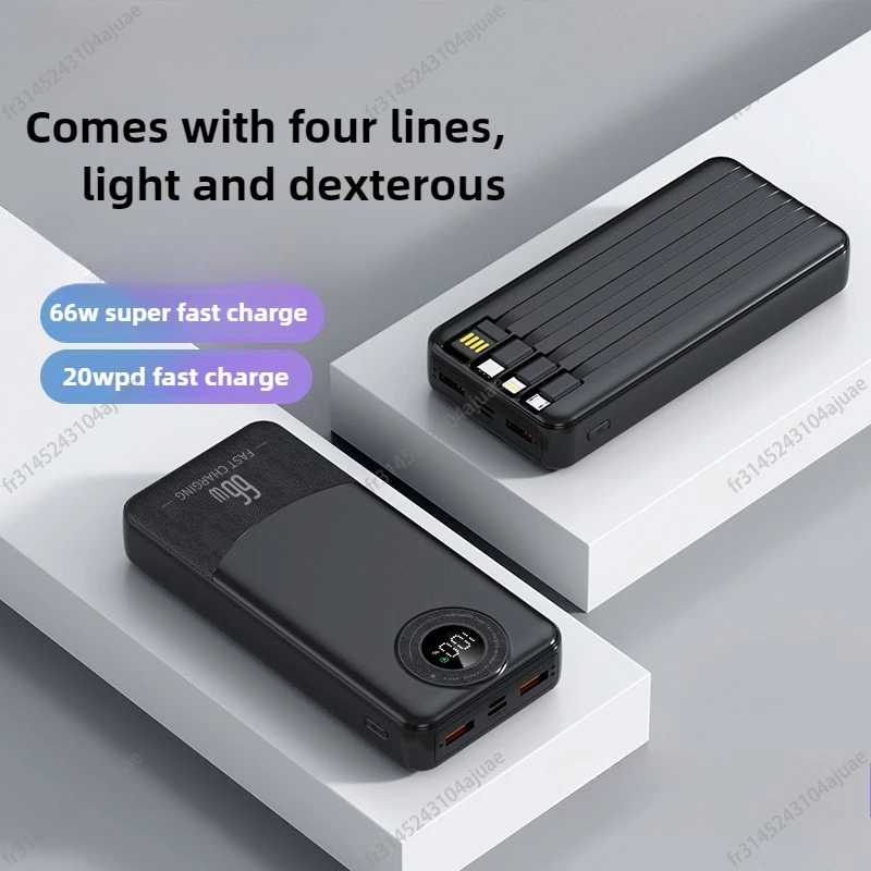 20000mAh 66W Power Bank Fast Charging Large Capacity Portable Charger With 4 Cables External Battery Powerbank for iPhone Xiaomi