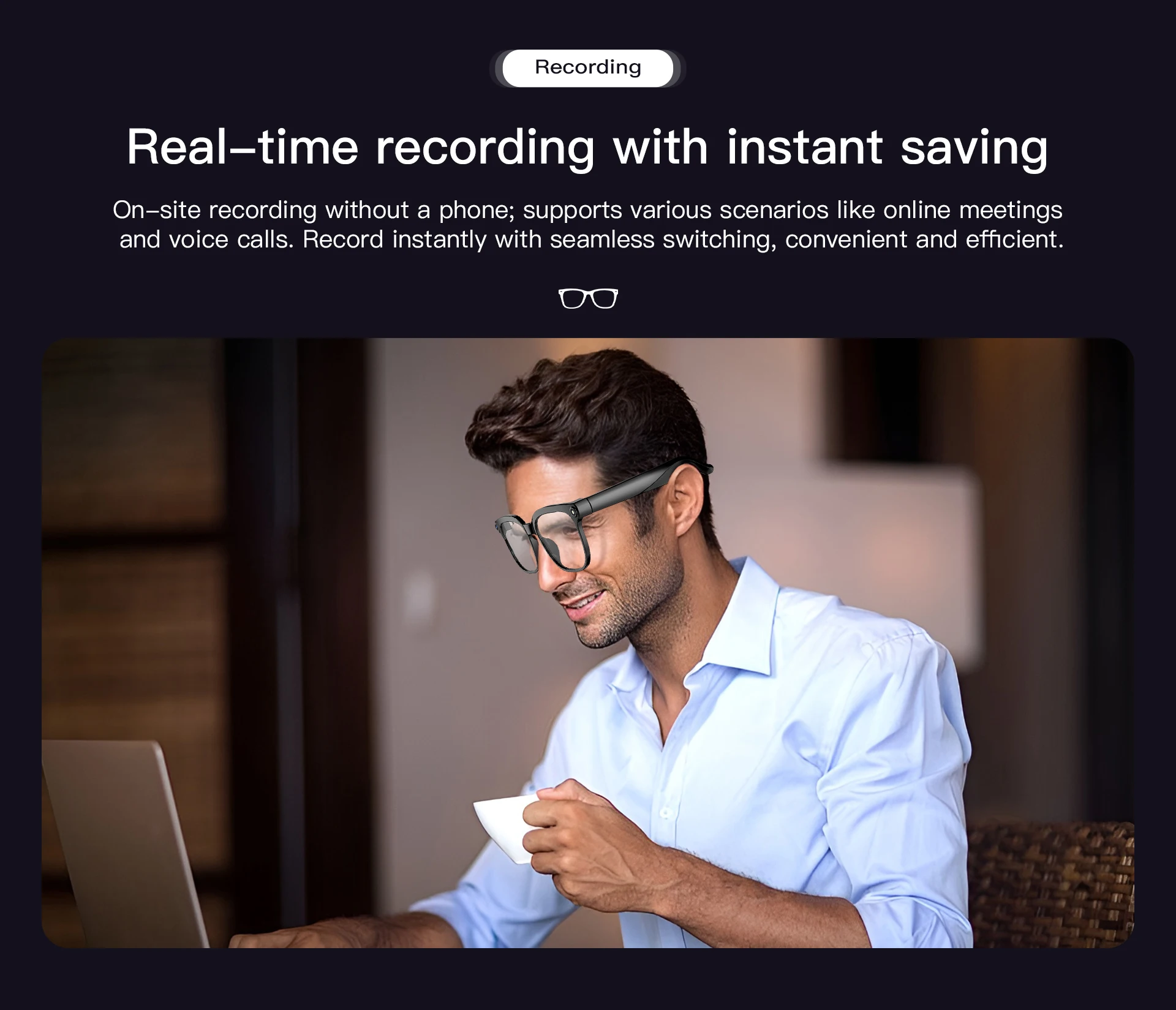 139-Lang Translator AI Smart Glasses 2-8MP Camera Video/Audio Rec Image Recog Voice Asst Weather 290mAh OTA Upgrade