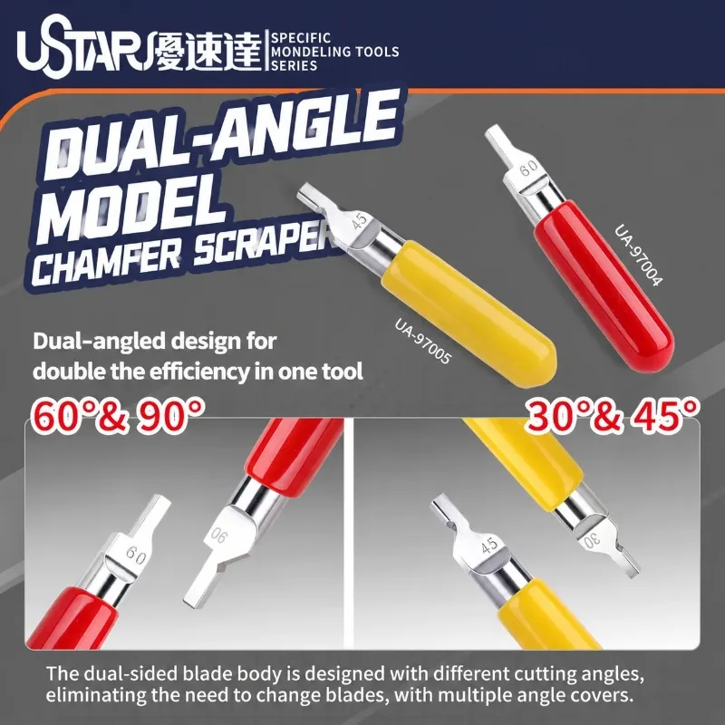 Ustar Dual Angle Chamfer Scraper UA97004/UA97005 Precision Deburring Tool for Plastic Model Military Hobby Craft Chamfering Tool