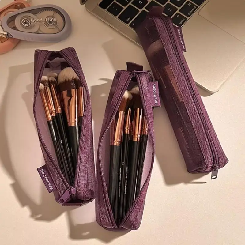 منظم فرش مكياج شبكي من النايلون، شفاف ومرئي، سعة كبيرة، محمول لأقلام الحواجب وأحمر الشفاه وتخزين السفر #2