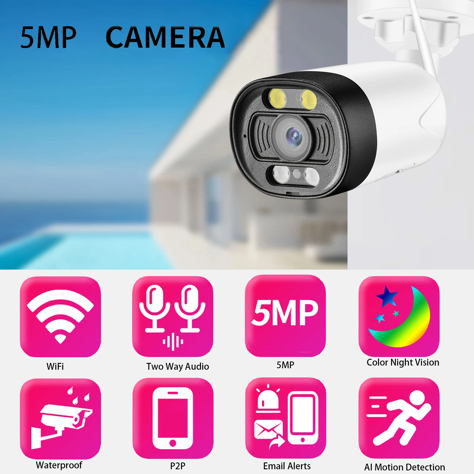 Gadinan H.265X 5MP WiFi Camera Two-way Audio Wireless CCTV Surveillance Outdoor Motion Detection SD Card Full Color Night Vision