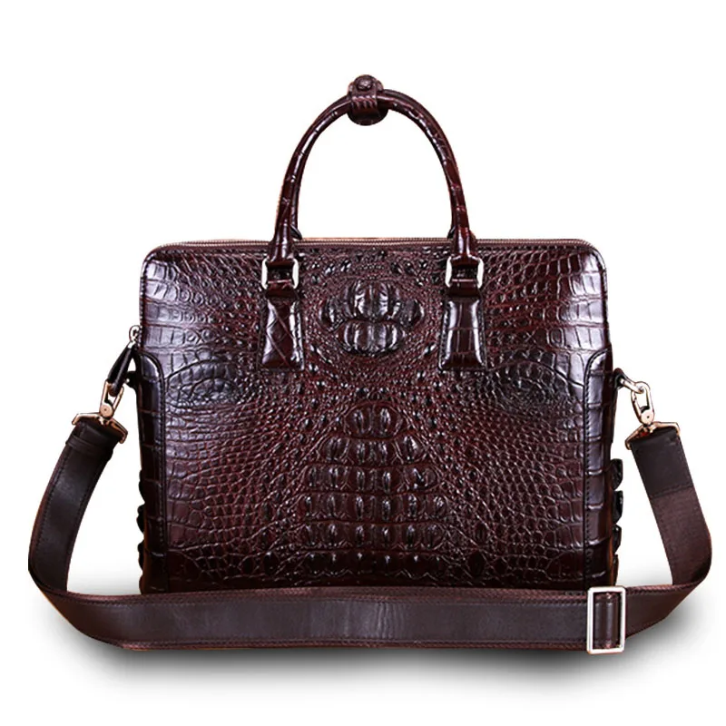 

Crocodile leather new luxury business casual briefcase men's leather double zipper shoulder bag crossbody bag luxury handbag