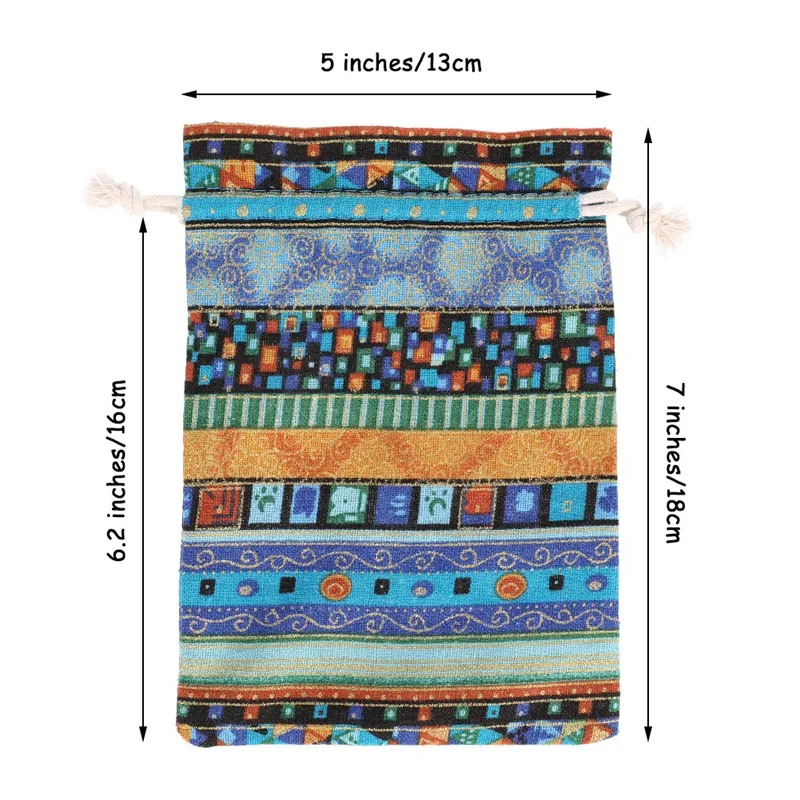 20pcs Reusable Colorful Ethnic Cotton Drawstring Bag Packing Sachet for Jewelry Storage Display Festival Gift Packing Pouch
