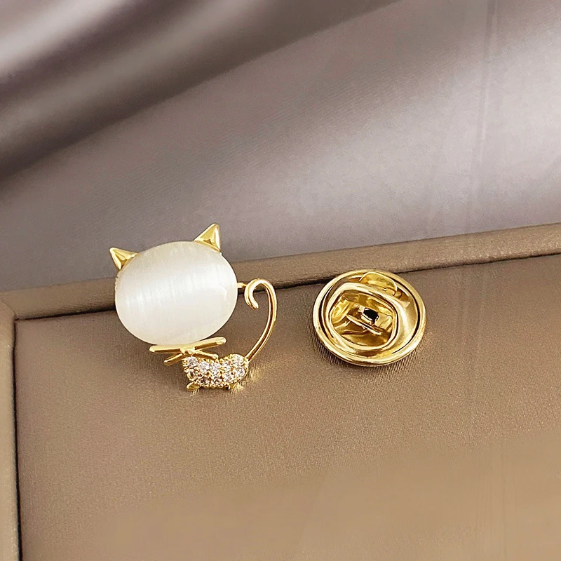 Lapel Pins Collar Button Party Dress Women's Protective Collar Buckle Opal Cat Pines Cute Kitten Pin Pins Charm Crystal