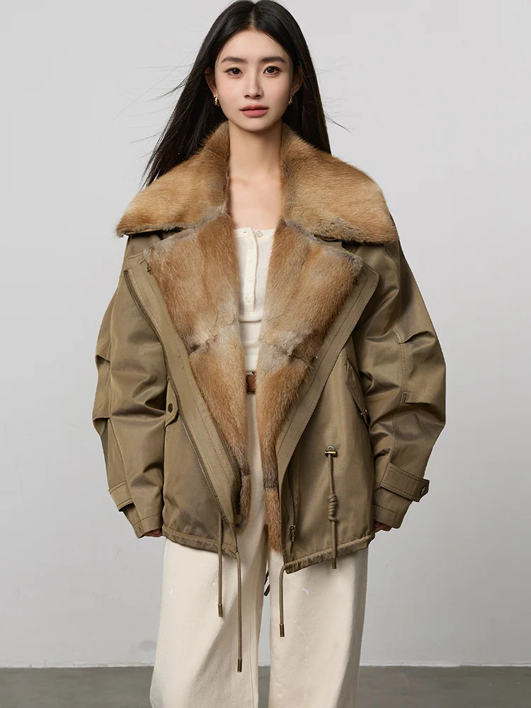 

Winter Women Warm Goose Down Jacket Natrual Real Muskrat Mink Fur Collar Luxury Thick Cusual Parka Female Outwear Coat