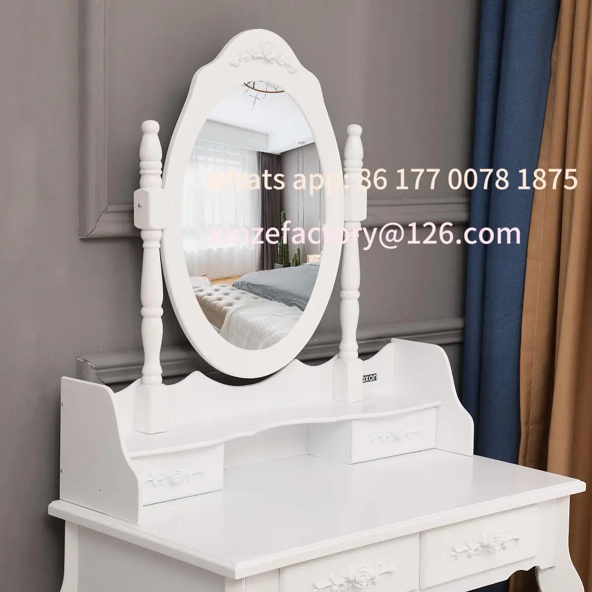 Tocador de maquillaje con espejo personalizable, juego de tocador moderno con taburete para dormitorio