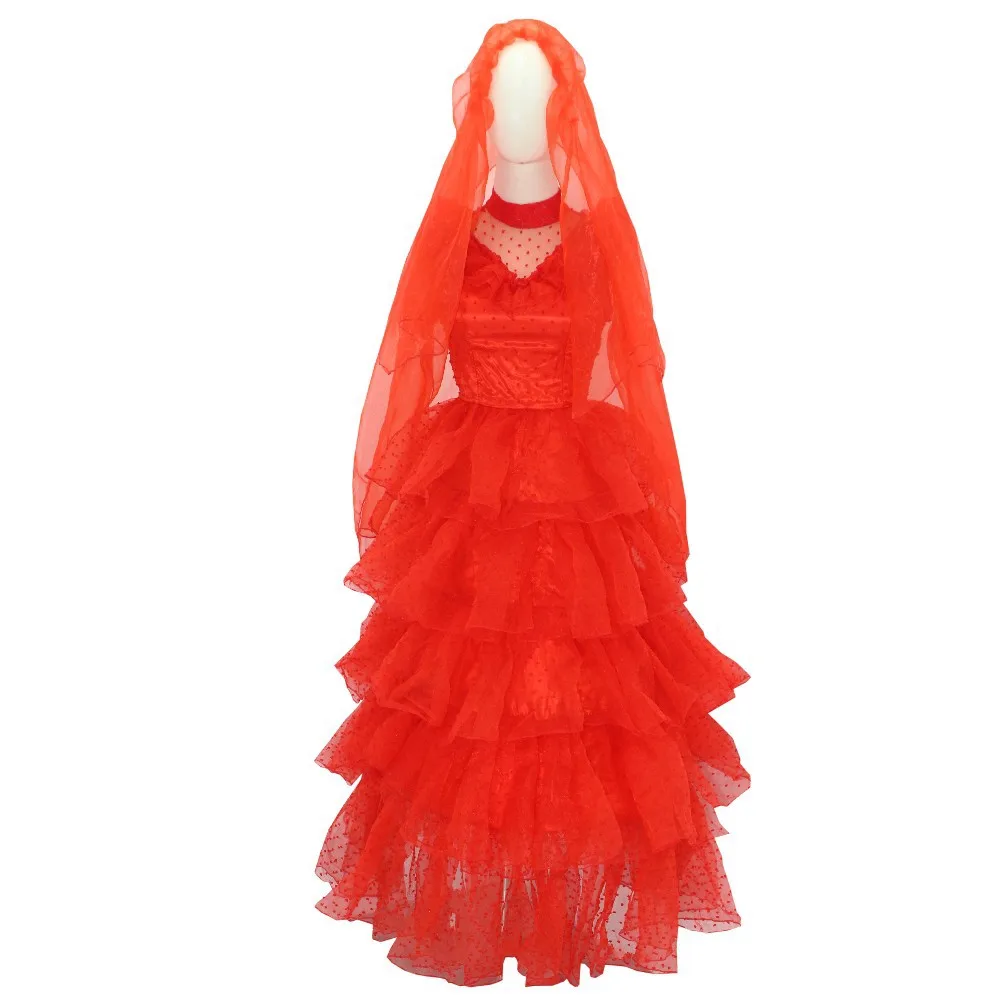 Costume cosplay di Halloween Beetle Juicee Costume a righe bianche e nere Lydia Abito da sposa rosso Film horror Fantasma spaventoso di Halloween