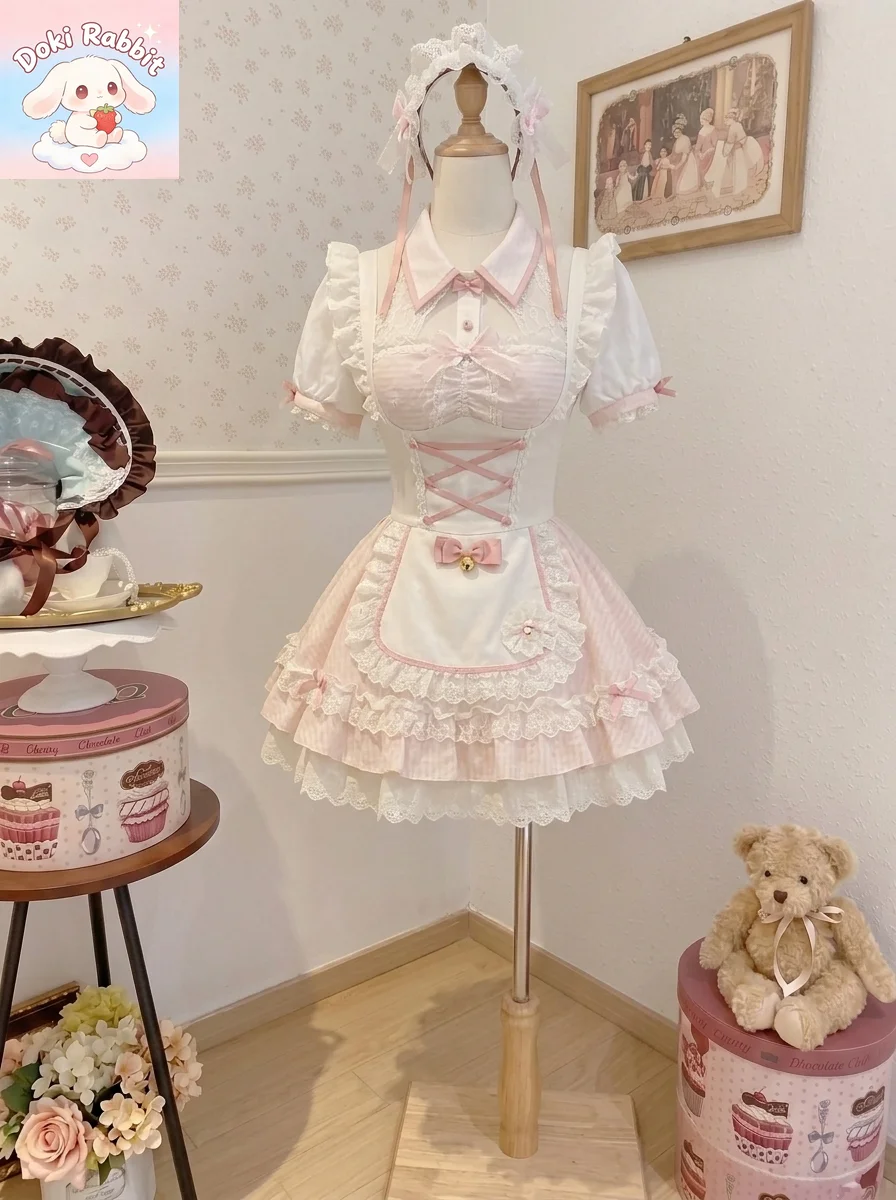 Lolita Sweet Cute Hot Lace Splicing Halter Neck Slim Dress Women Bow Ruffle Mini Dress Y2k Daily Party Cosplay Birthday Dresses