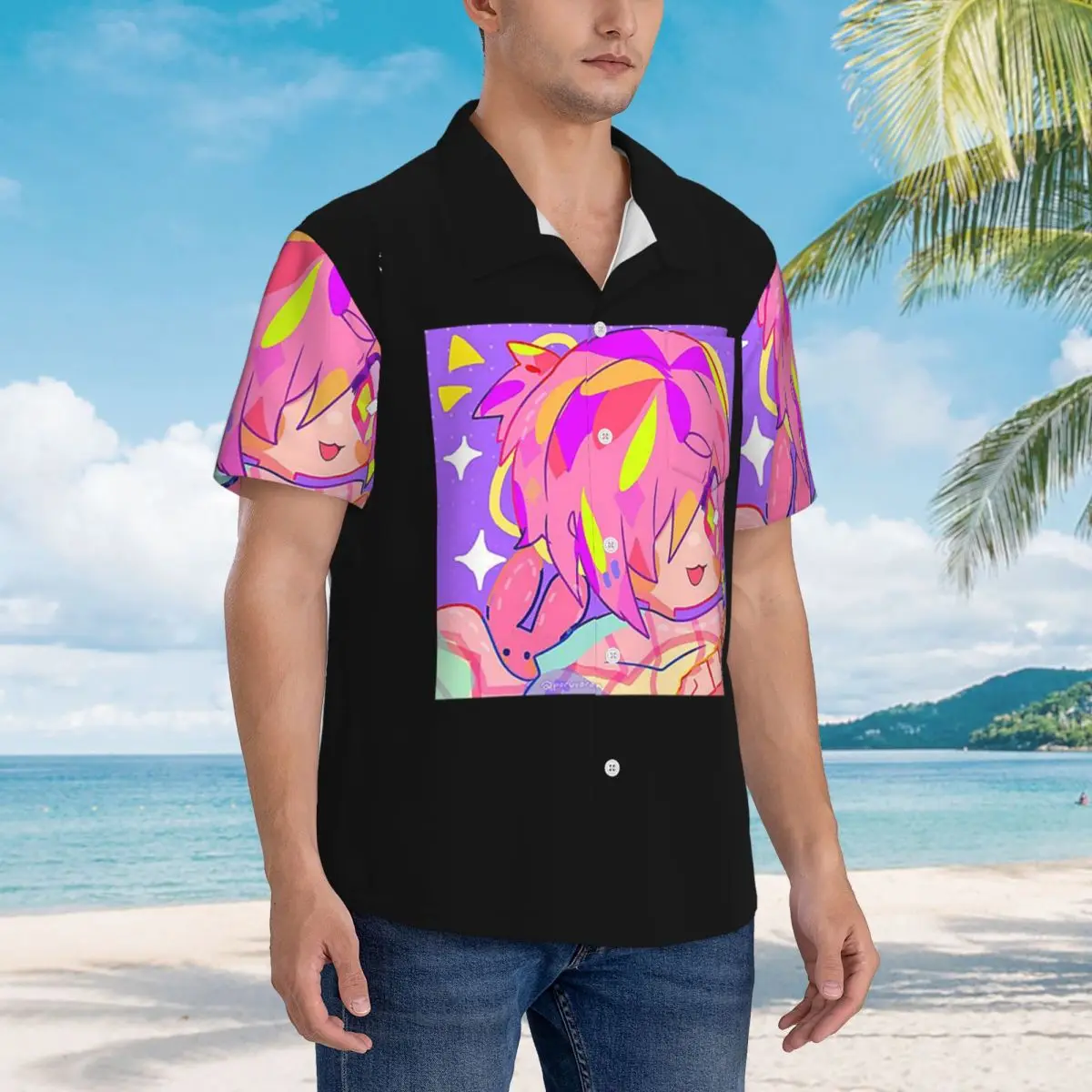 Mitsuba Toilet Bound Hanako-kun Butto Chemises pour hommes Chemise hawaïenne à manches courtes Hauts décontractés à boutons pour la plage d'été