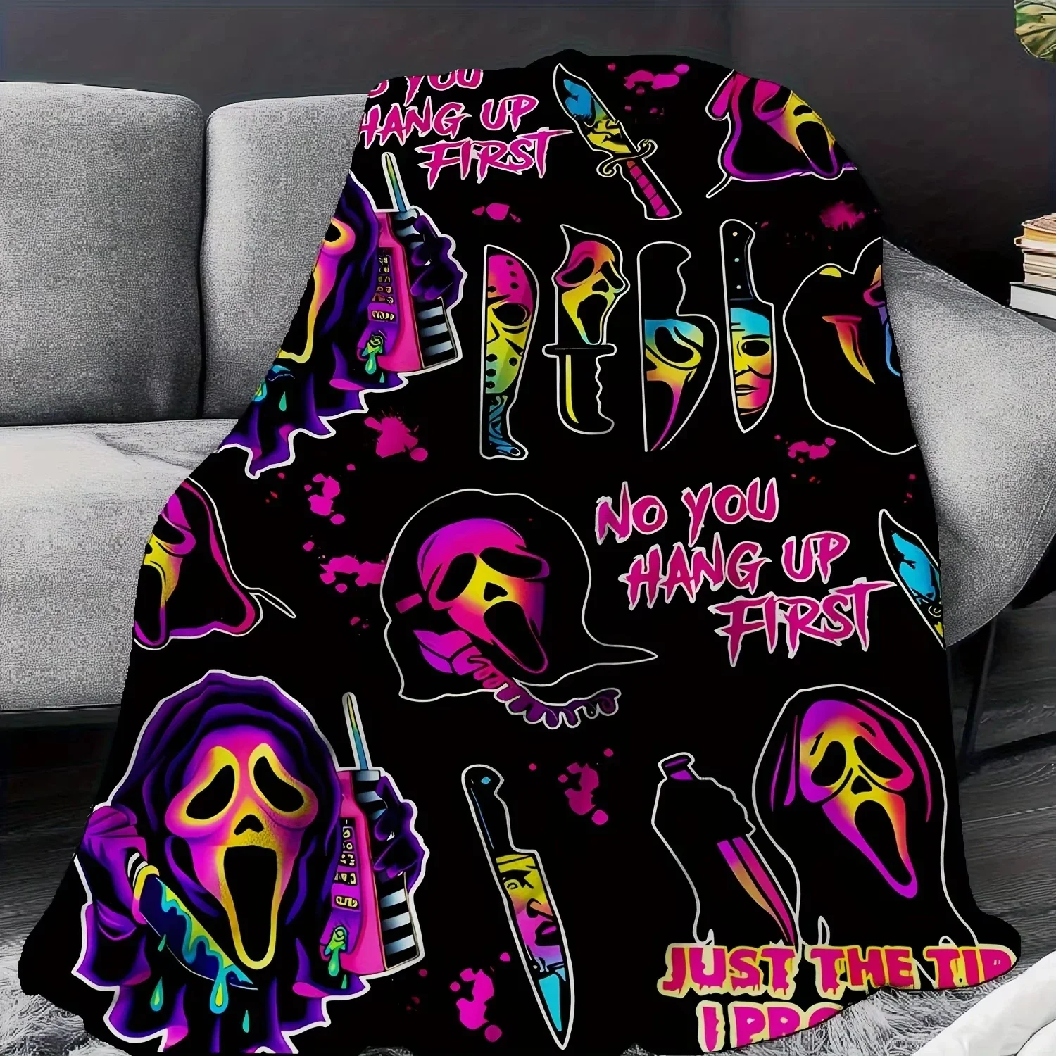 Scream Ghostface Killer Cover Blanket Classic Ghostface Mask Horror Film Halloween Bedroom Ambiance Blanket