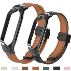 Leather Bracelet for Xiaomi Mi Band 7 6 5 NFC Magnetic Buckle Stainless Steel Case for Xiaomi Mi Band 3 4 Lady Style Accessories