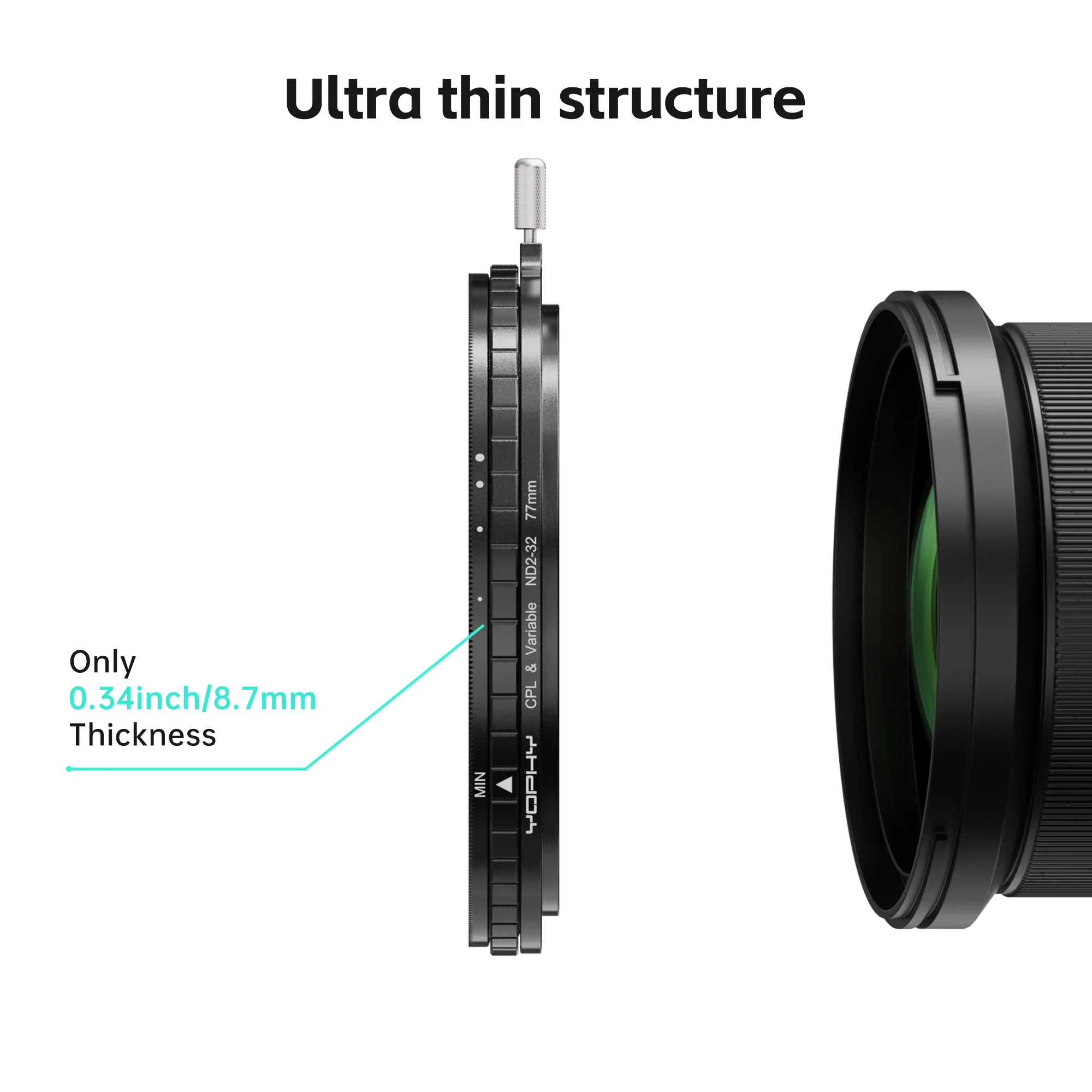 YOPHY متغير ND2-32 المستقطب 2 في 1 مرشح متعدد الوظائف 49/52/55/58/62/67/72/77/82 مللي متر ، 8K فائقة الدقة مرشح طلاء متعدد الطبقات
