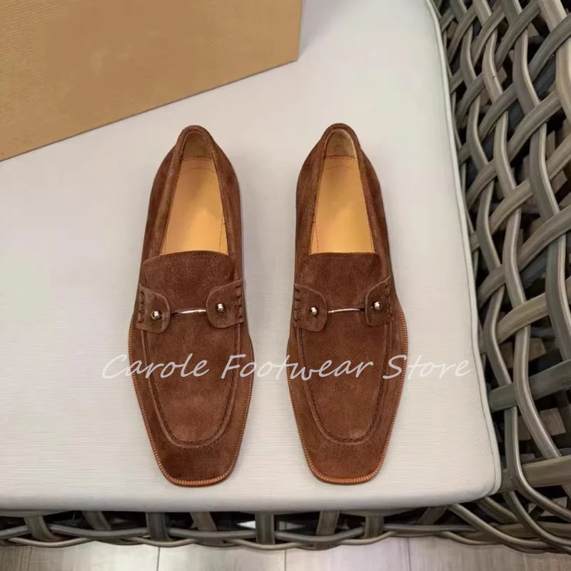 Square Toe Shallow Casual Shoes Male Daily Footwear Leather Loafers Wedding Shoes British Style Metallic Pin Loafers for Men - view 4
