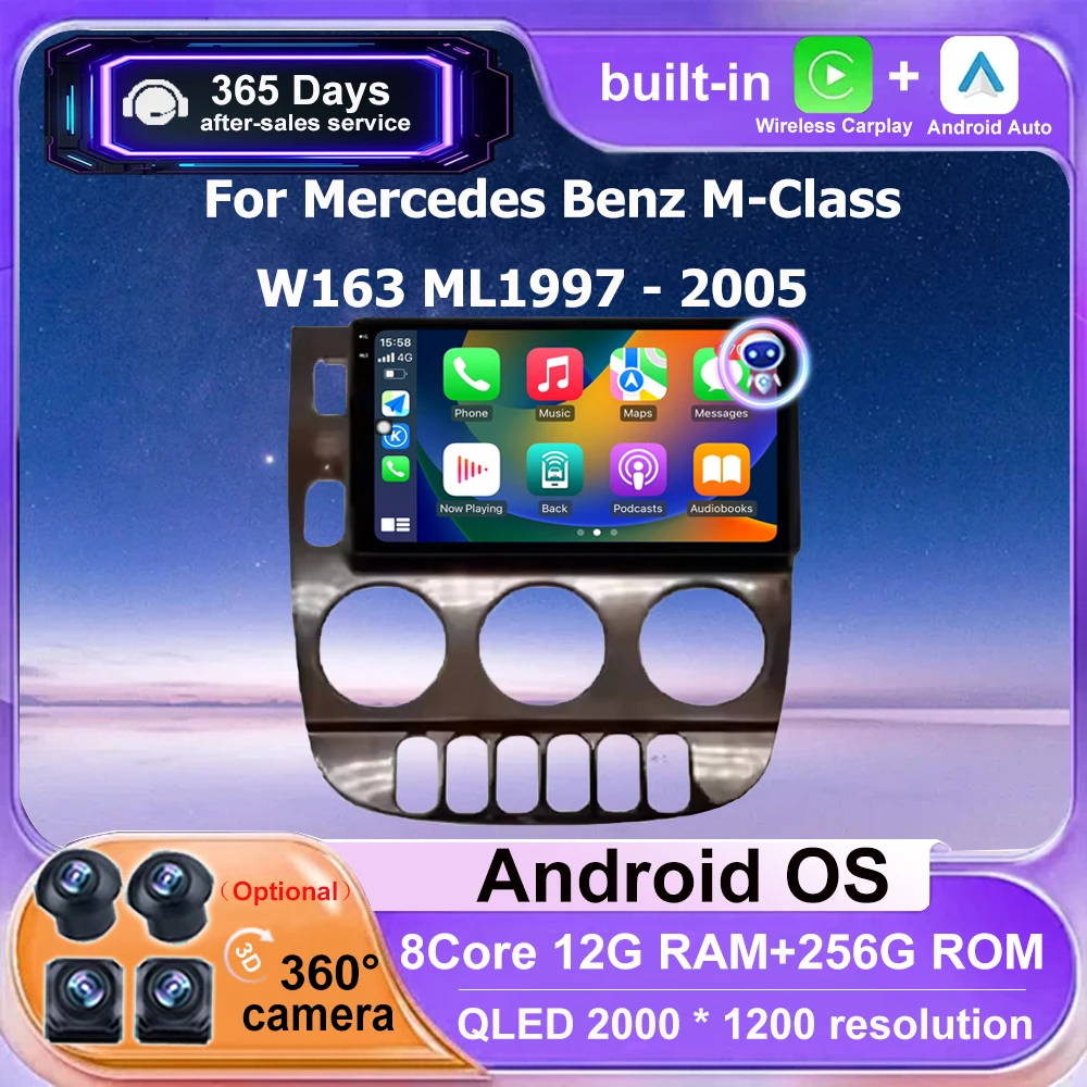 9'' Android Auto For Mercedes Benz M-Class W163 ML1997 - 2005 Car Radio GPS Navigation Multimedia Player 360 Camera Carplay WIFI
