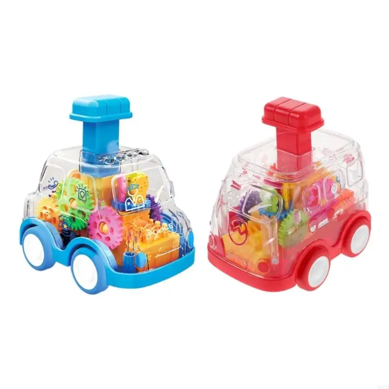   2PCS Cartoon Gear Vehicle Toy Press Activated Friction Car Toy With Visible Gear Early Learning Toy For Kids Hand Grip