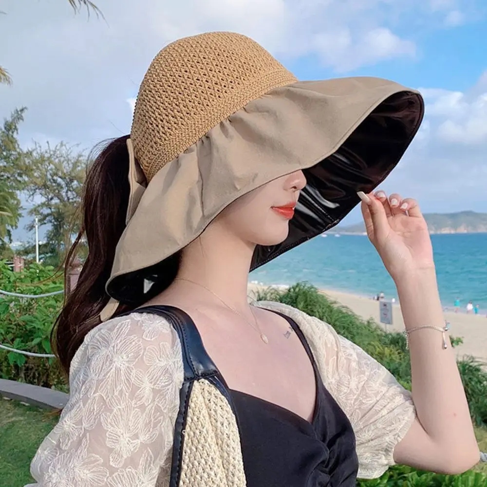 Summer Outdoor Beach Hat Panama Cap Women Bucket Hat UV Protection Sun Hats Soft Foldable Wide Brim Cap