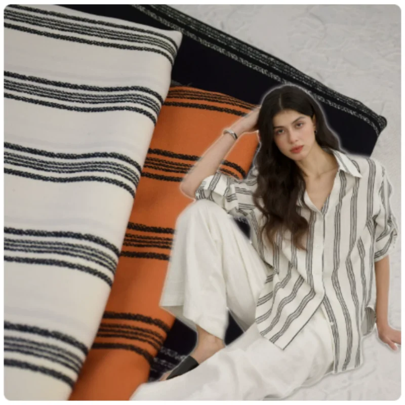Fashion Black White Stripe Print Chiffon Fabric For Dress  Shirt Pants Suite Handmade Cloth, Soft Not Transparent, T2433