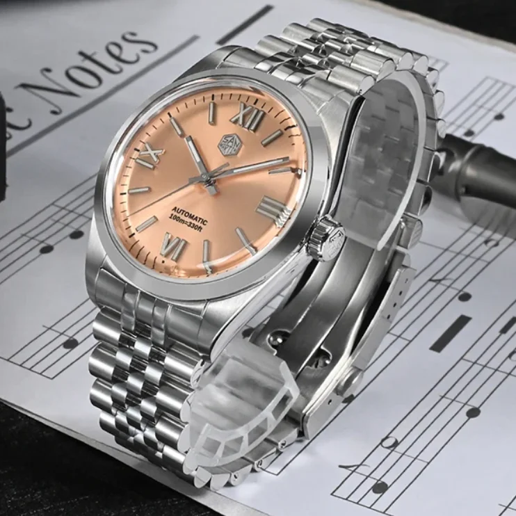 San Martin Men Automatic Watch 38.5MM Mechanical Wristwatch Sapphire 10ATM Waterproof C3 Luminous YN55 Roman Numeral