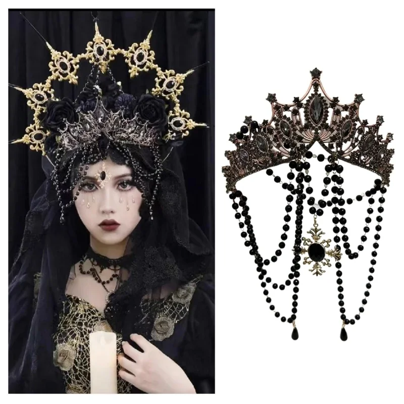 

Gothic Crowns Headpiece Madonnas Headwear Medieval Princess Queen Headbands Suitable for Photography Stage Props Y1QD